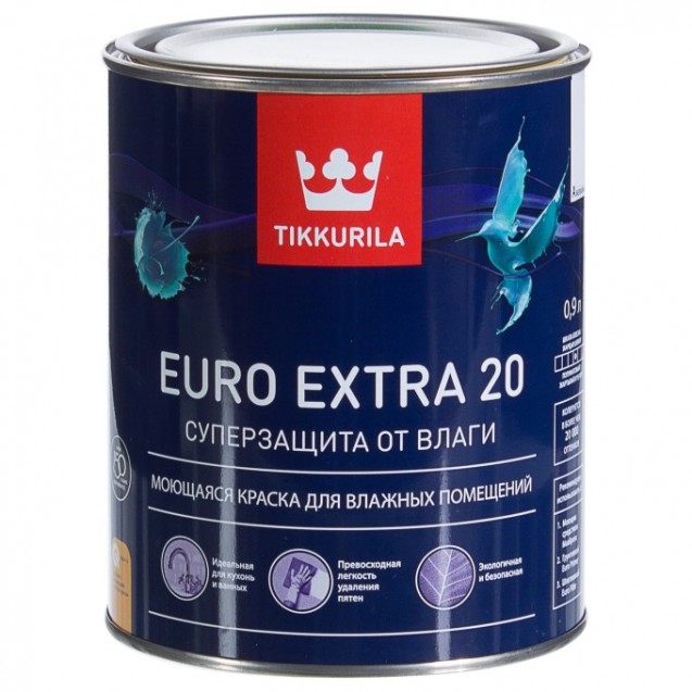 Краска для влажных помещений Tikkurila Euro Extra 20 А полуматовая 0.9 л