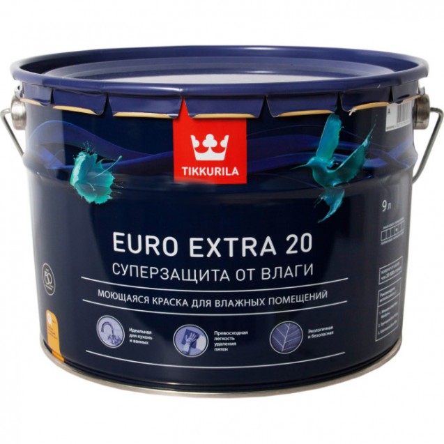 Краска для влажных помещений Tikkurila Euro Extra 20 С полуматовая 9 л