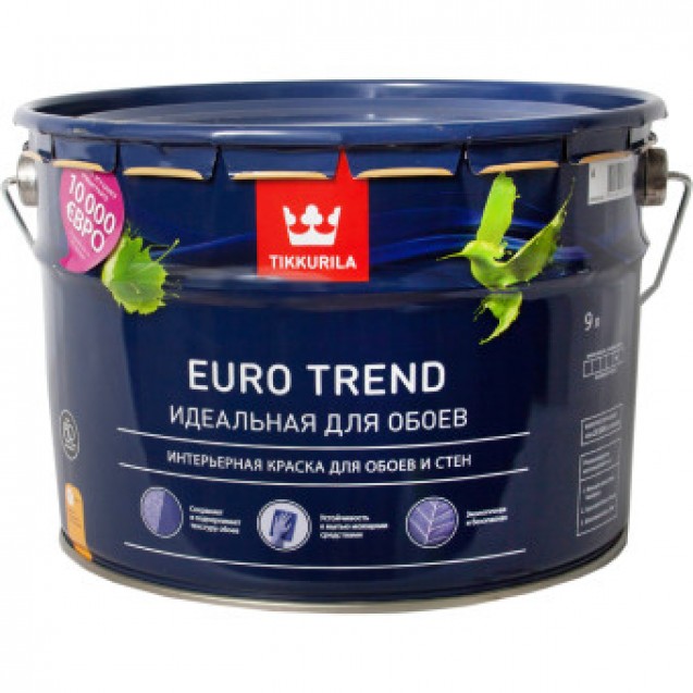 Краска для обоев и стен Tikkurila Euro Trend C матовая 9 л